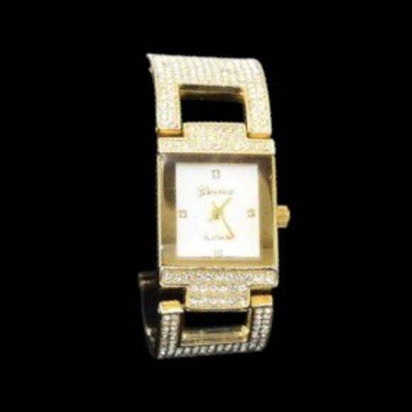 Vintage Geneva Platinum Rhinestone Bracelet Wristwatch